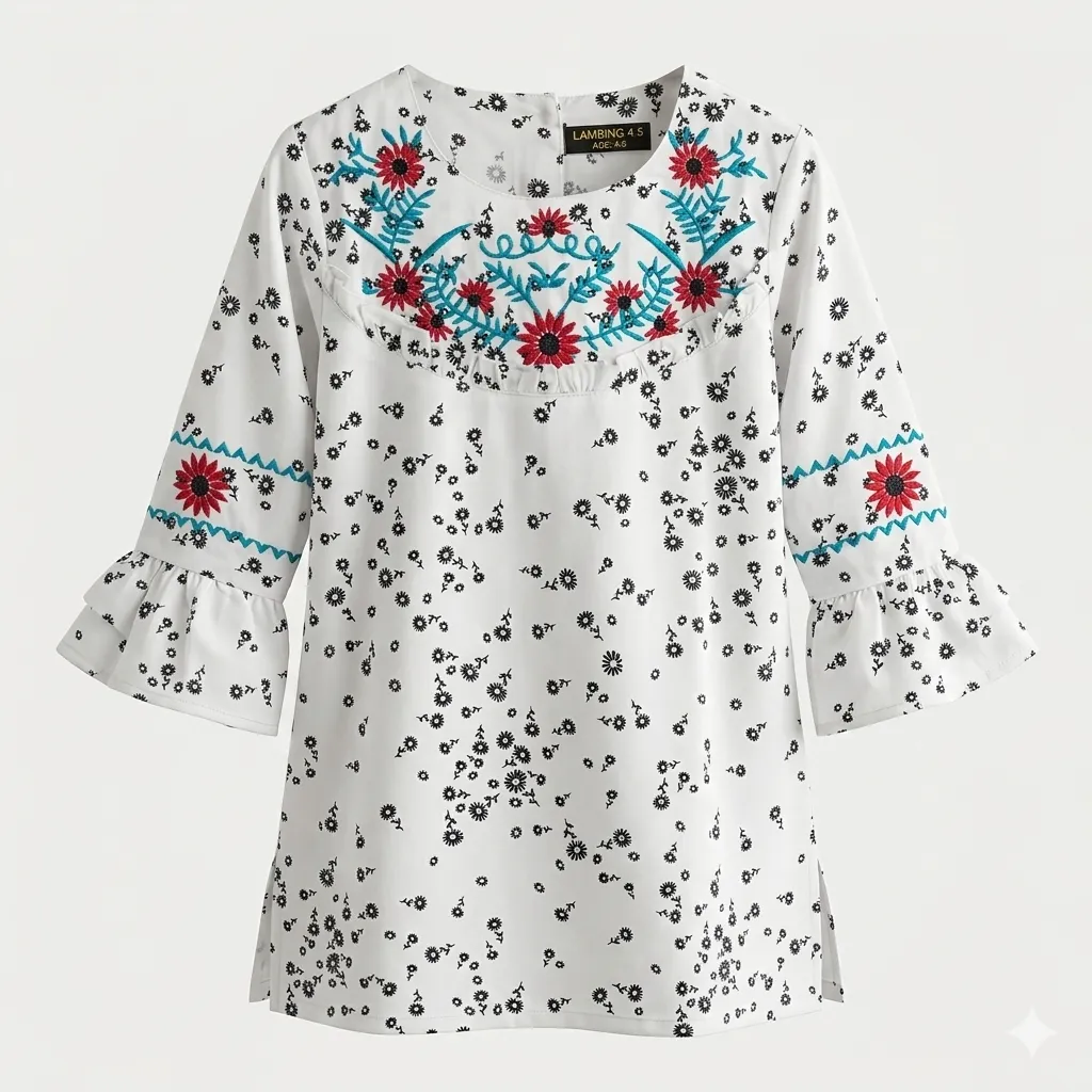 PepperLand Girls White EMB Kurti (4-5Y)