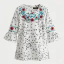 PepperLand Girls White EMB Kurti