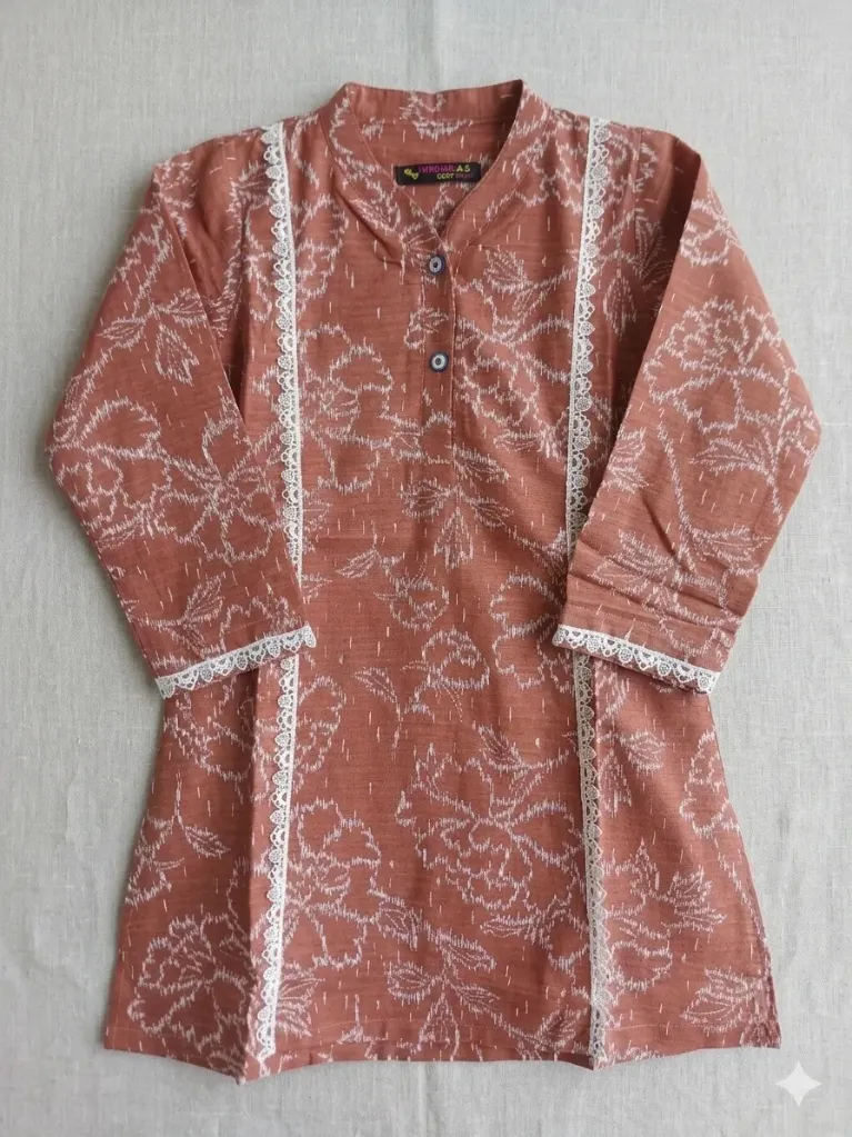 PepperLand Girls Rust EMB Kurti (4-5Y)