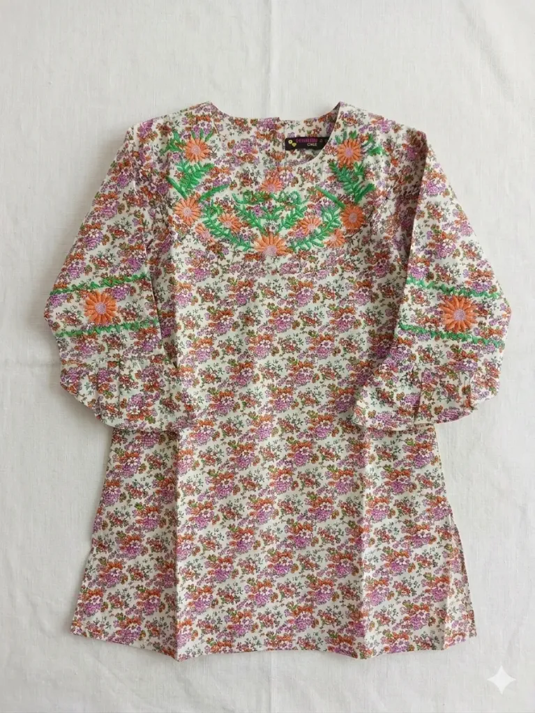 PepperLand Girls Multi EMB Kurti (4-5Y)