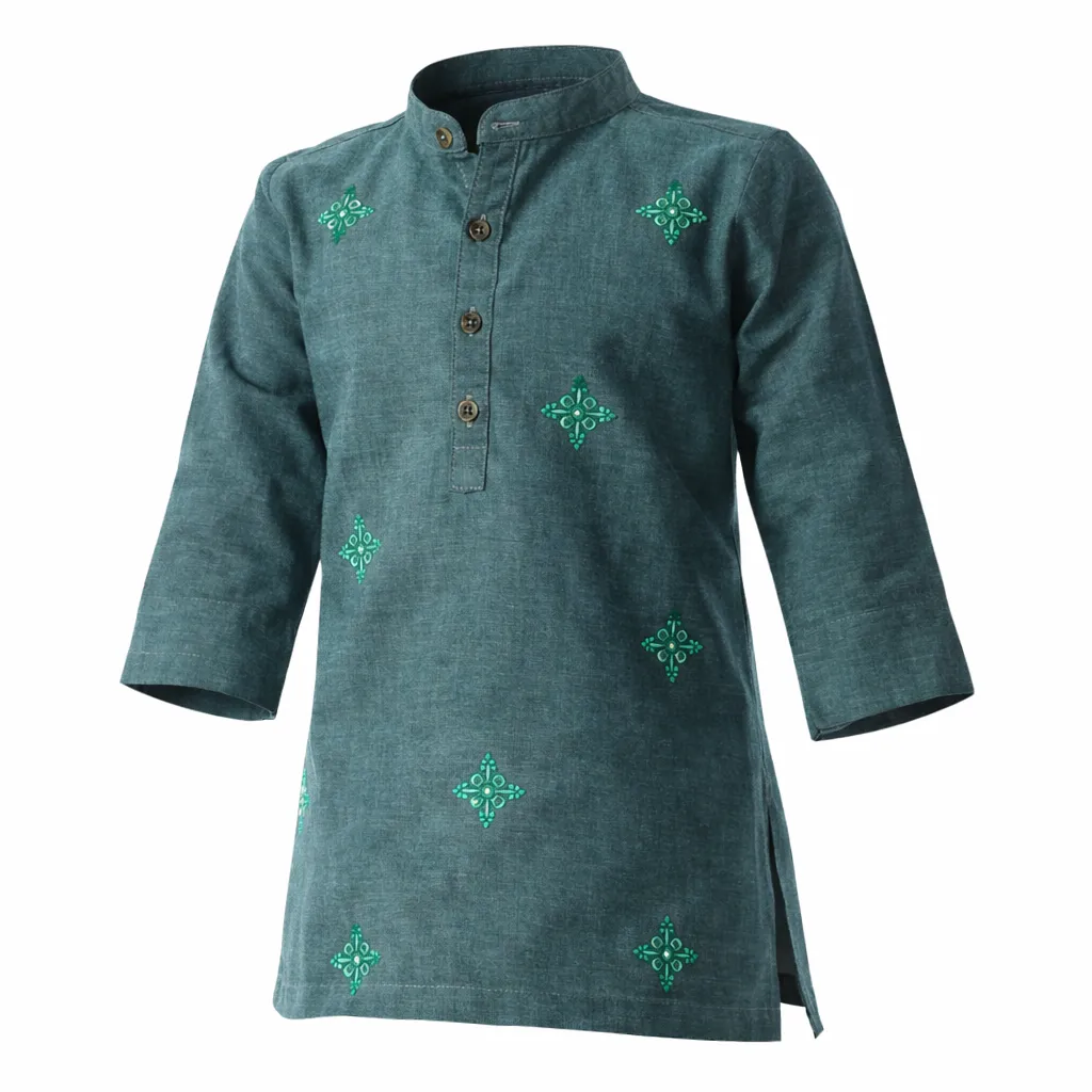 Pepperland Boys Emb Green Kurta (13-14Y)