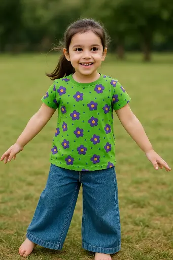 Rollover Green Purple Flowers Tshirt