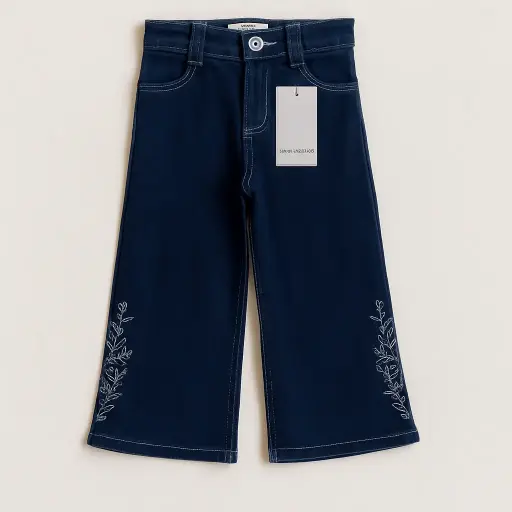 Essentia Darkblue EMB Wide Leg Jeans