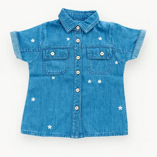 RollOver Emb Denim Top