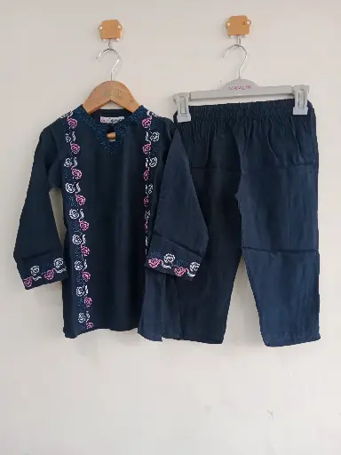 KC Raw Silk Black Silver Emb 2PC